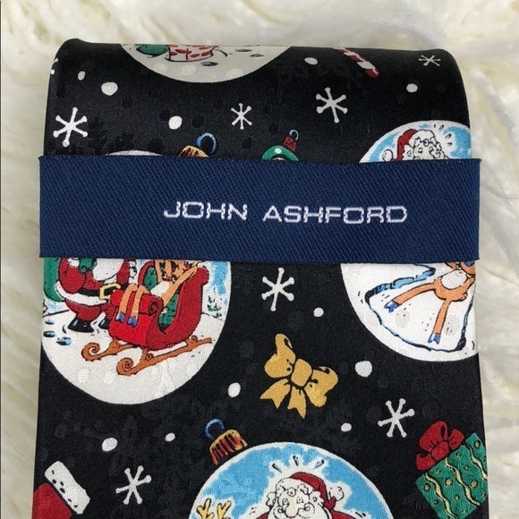 NWT Silk Tie Santa Tie Christmas Tie John Ashford Santa Christmas Holiday Black - Picture 2 of 11